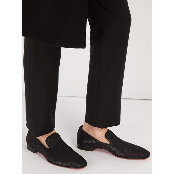 Christian Louboutin Mens Dandelion Flat Black Shantung Diams Dress Loafer 43 10 main image 9